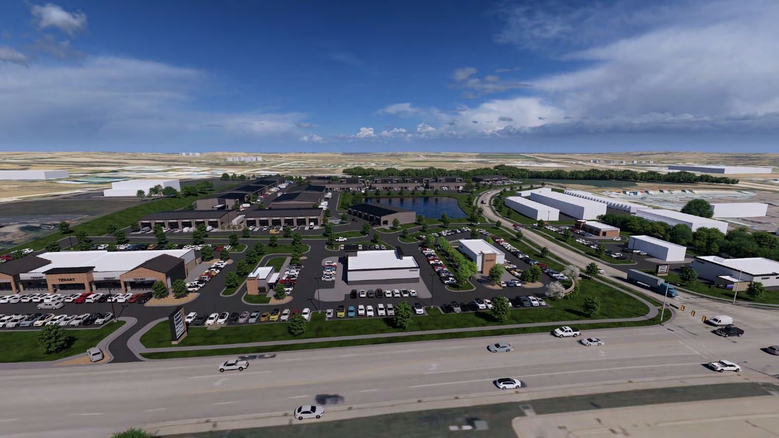 Route 92 frontage with retail in front and flex garages behind