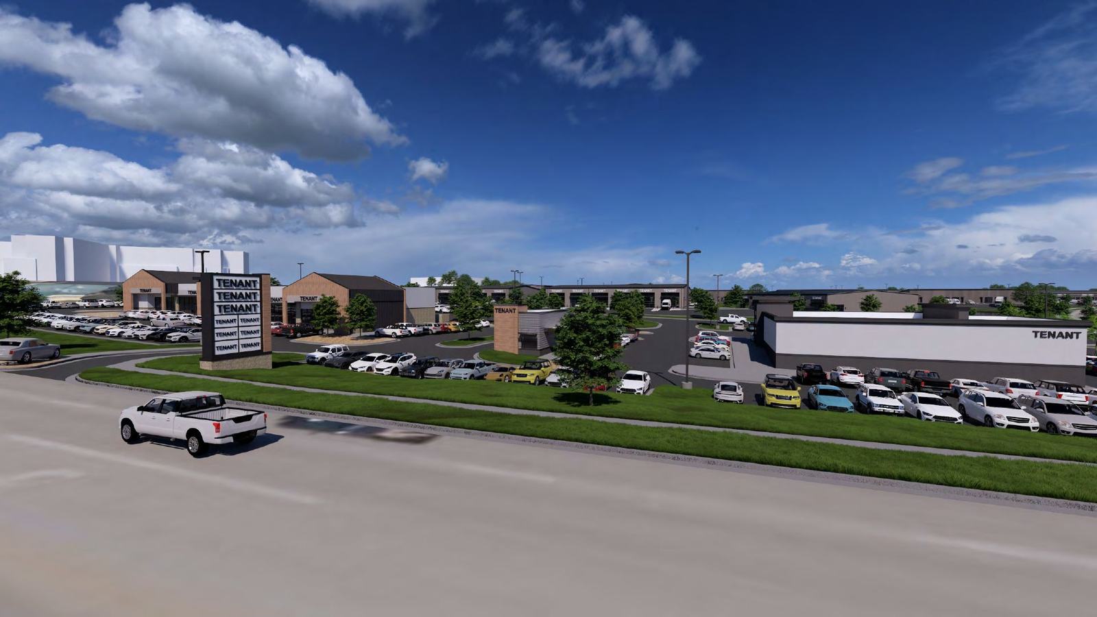 Street view of the retail buildings along Route 92